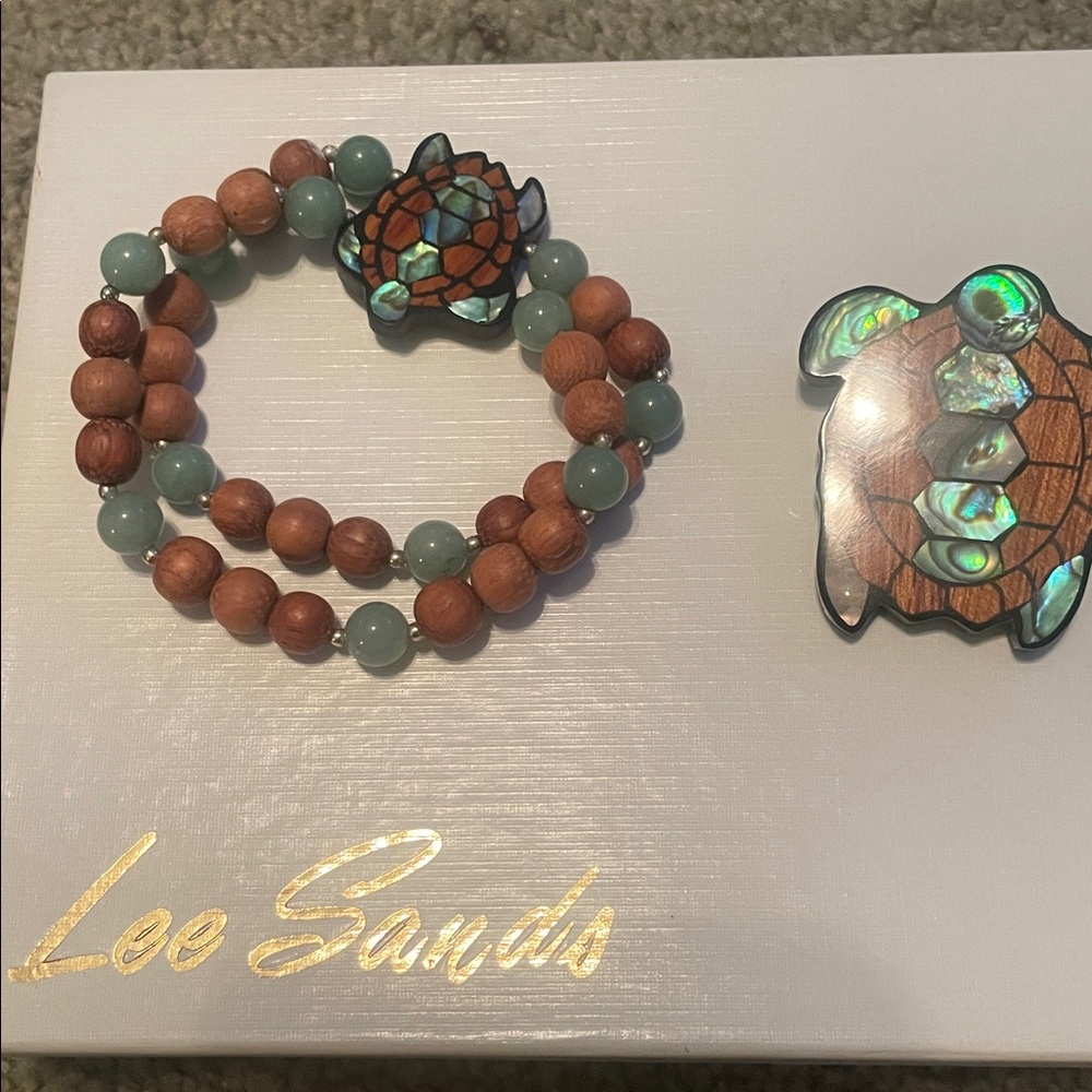 Vintage Abalone Inlay Turtle pendant, brooch, and bracelet